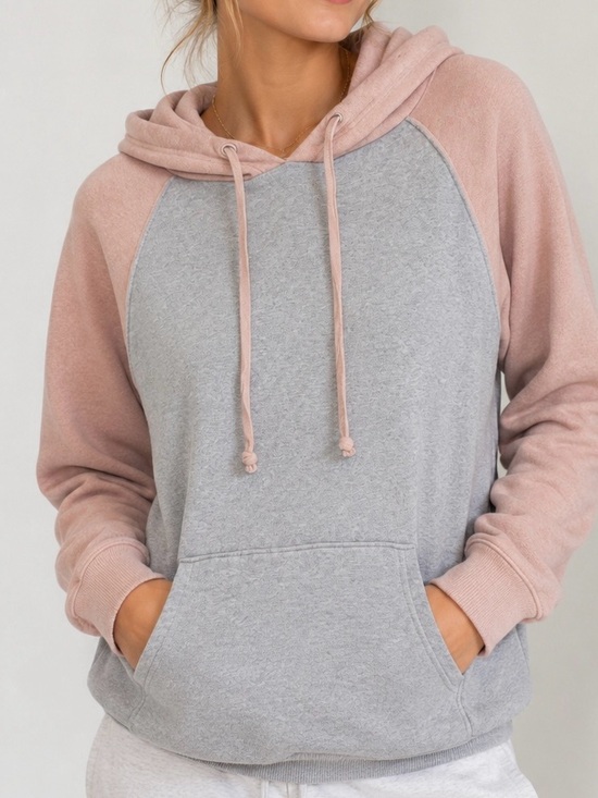 American Eagle Outfitters Tops - American Eagle Color Block Hoodie | Gray & Blush Pink | Size Medium